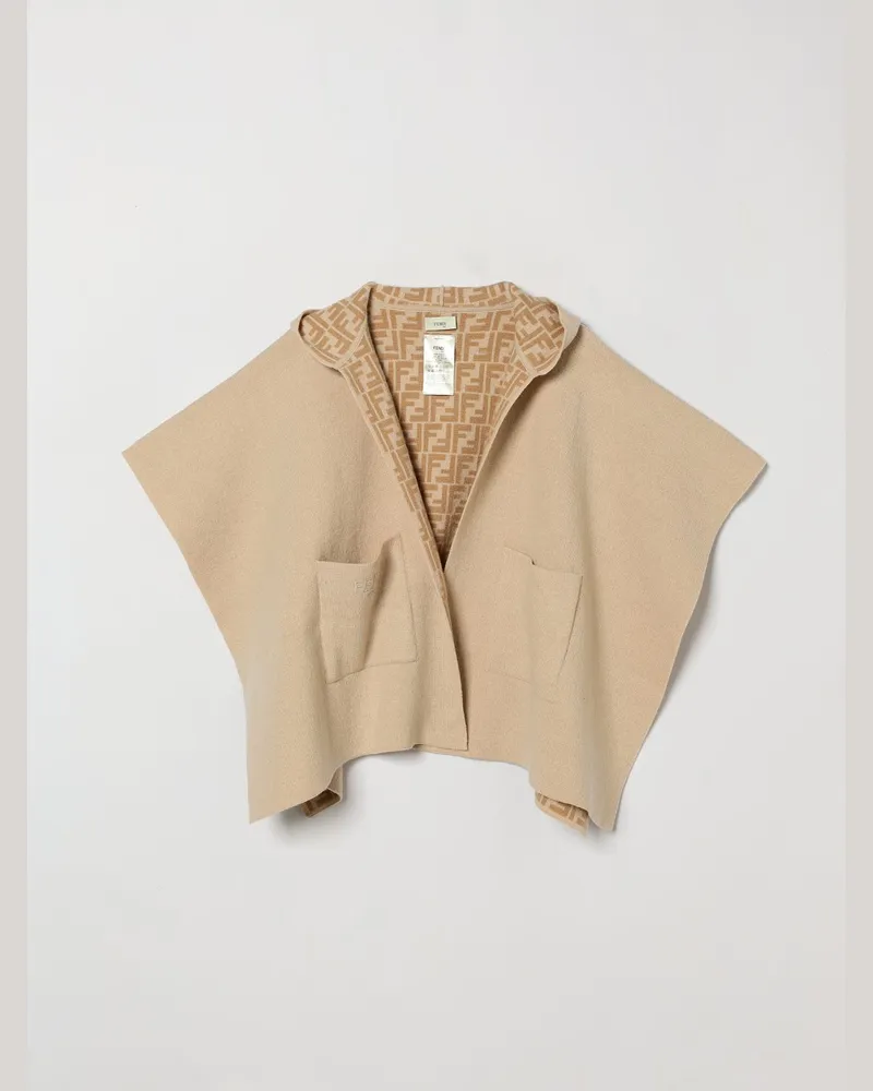 Fendi Wendbarer Kapuzenumhang für Kinder aus Wolle und Kaschmir mit FF-Logo Beige