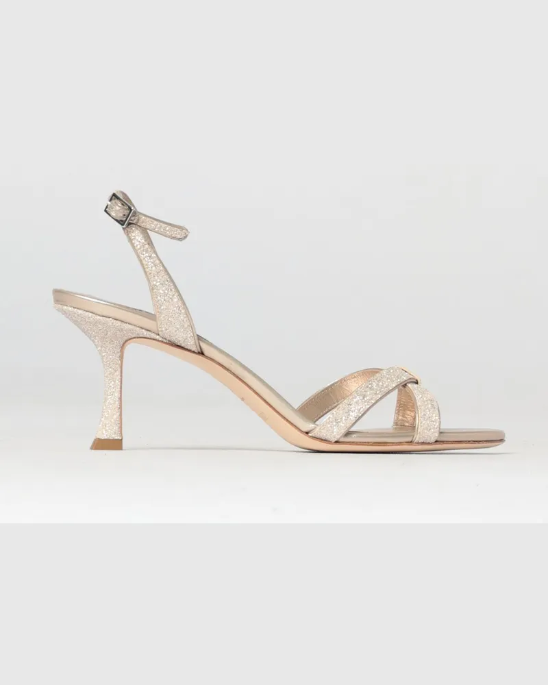 Jimmy Choo Elsy Sandalen aus laminiertem Leder und Glitter Champagne
