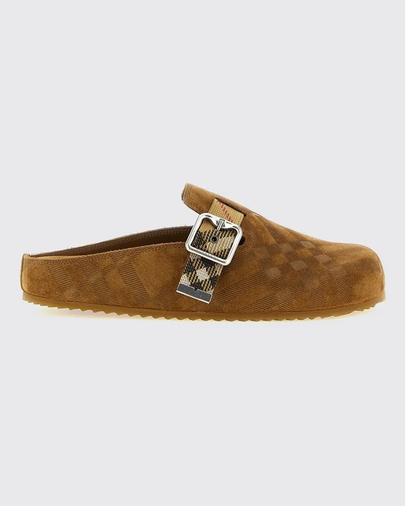 Burberry Urchin Mules aus Veloursleder mit Vintage-Check-Muster und niedrigem Absatz Braun