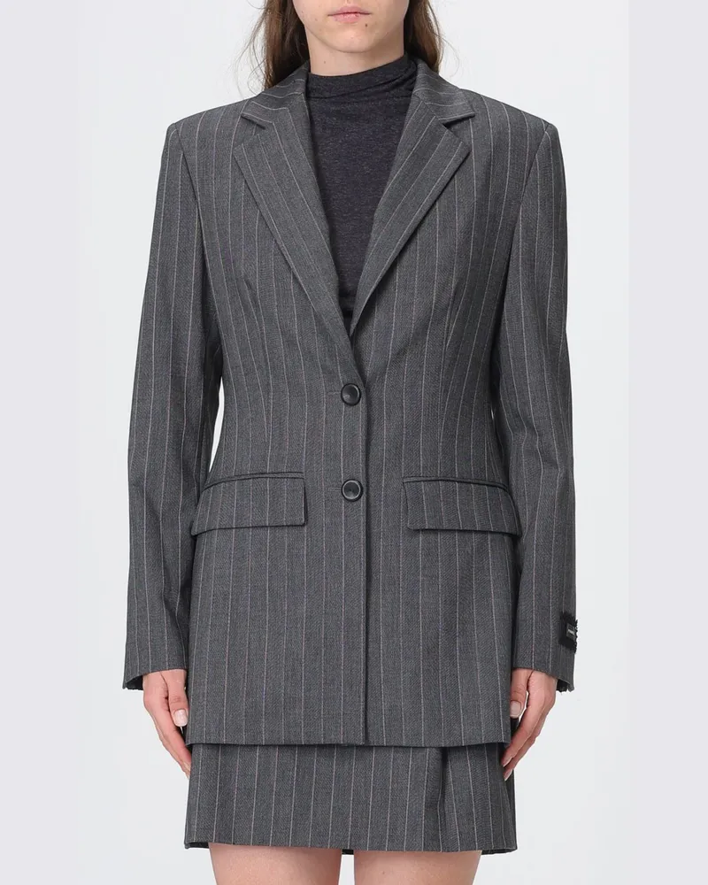 Pinko Einreihiger Nadelstreifen-Blazer in Slim Fit von aus Wollmischung mit Spitzenbündchen Grau