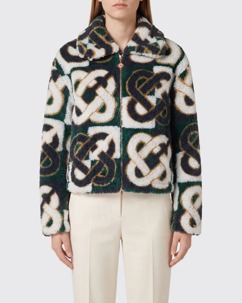 Casablanca Paris Reißverschluss-Fleecejacke im College-Stil mit Kontrast-Logo Schwarz