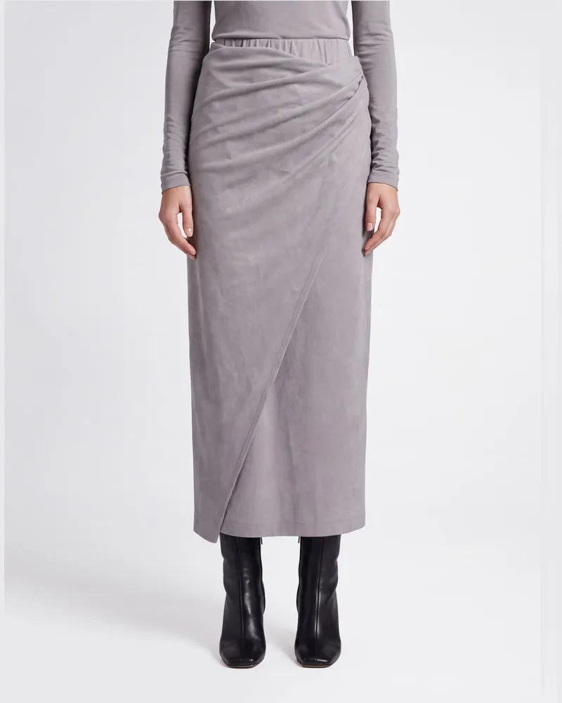 Ziggy Chen Asymmetrischer, drapierter Midi-Rock aus Baumwolle Grau