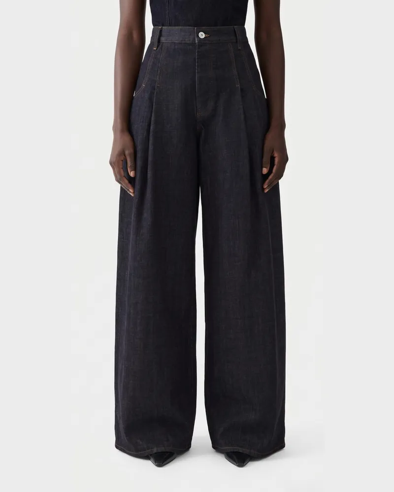 Jacquemus Le De-Nîmes Ovalo High-Waist Baggy Fit Jeans aus Baumwoll-Denim Blau