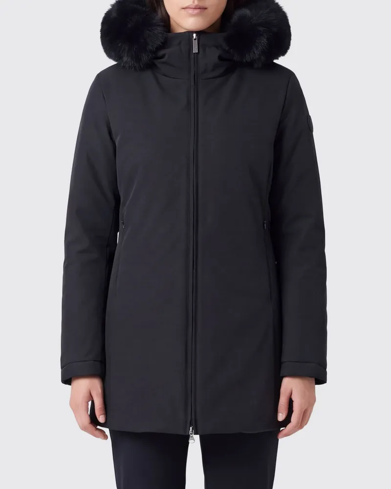Colmar Lange Daunenjacke aus technischem Gewebe mit Shearling-Kapuze Schwarz