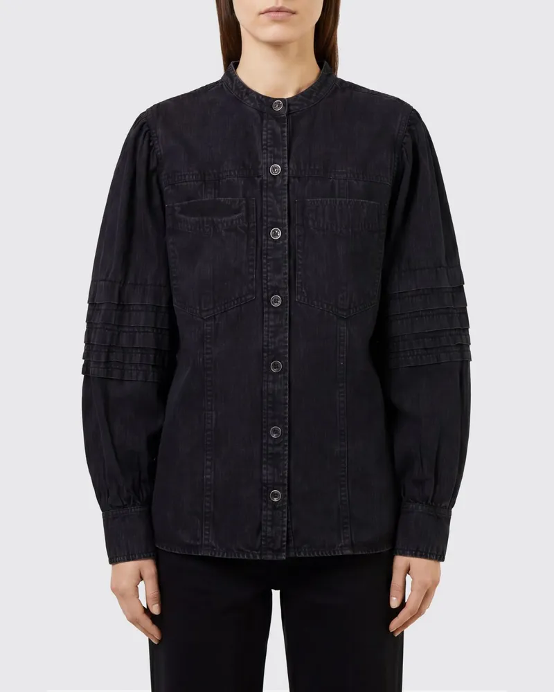 Étoile Isabel Marant Baumwoll-Denim-Hemd mit Stehkragen Schwarz