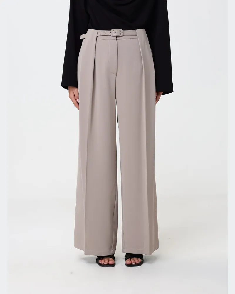 Simona Corsellini Palazzo-Hose aus Crêpe mit Bundfalten und Gürtel Beige