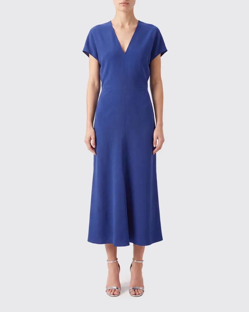 Victoria Beckham Midi-Tunika Edith von aus Acetat mit V-Ausschnitt Blau