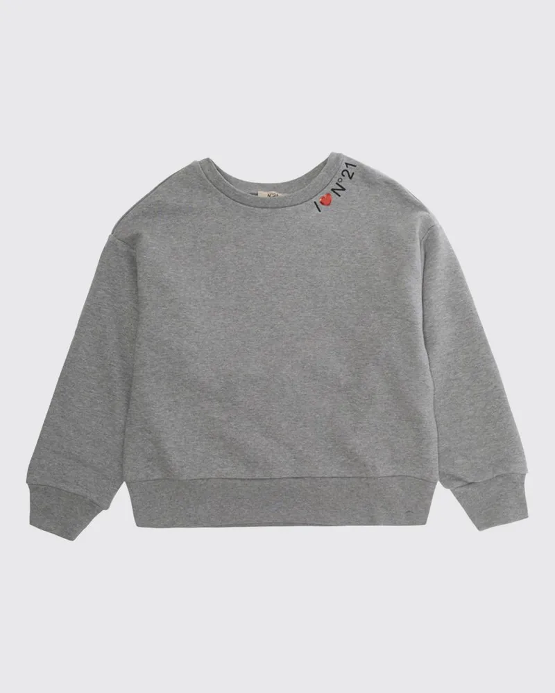 N° 21 Zweifarbiges Rundhals-Sweatshirt für Jungen aus Baumwolle mit Kontrastlogo Grau