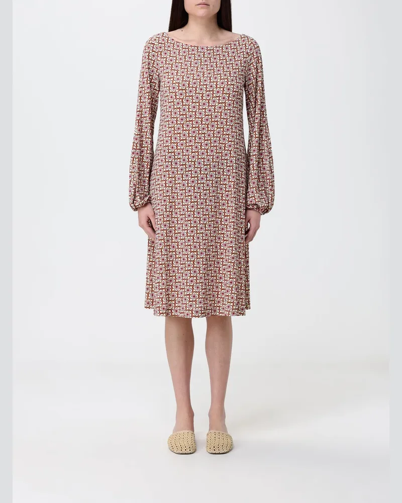 Maliparmi Mini-Tunika mit U-Boot-Ausschnitt aus Viskose-Jersey mit Blumenmuster Braun