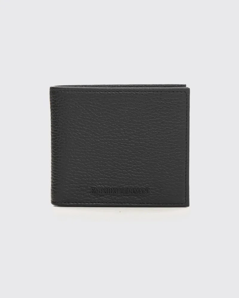 Emporio Armani Horizontales Bifold-Portemonnaie aus genarbtem Leder mit Logo Schwarz