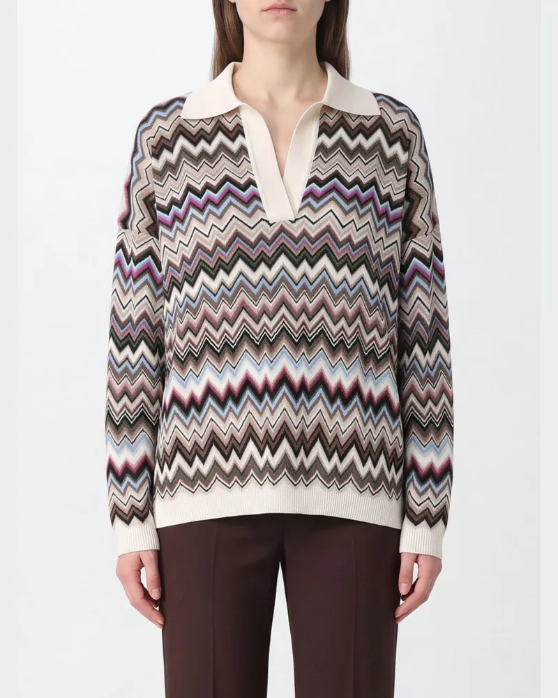 Missoni Langärmeliges Strick-Poloshirt mit Zickzackmuster Navy