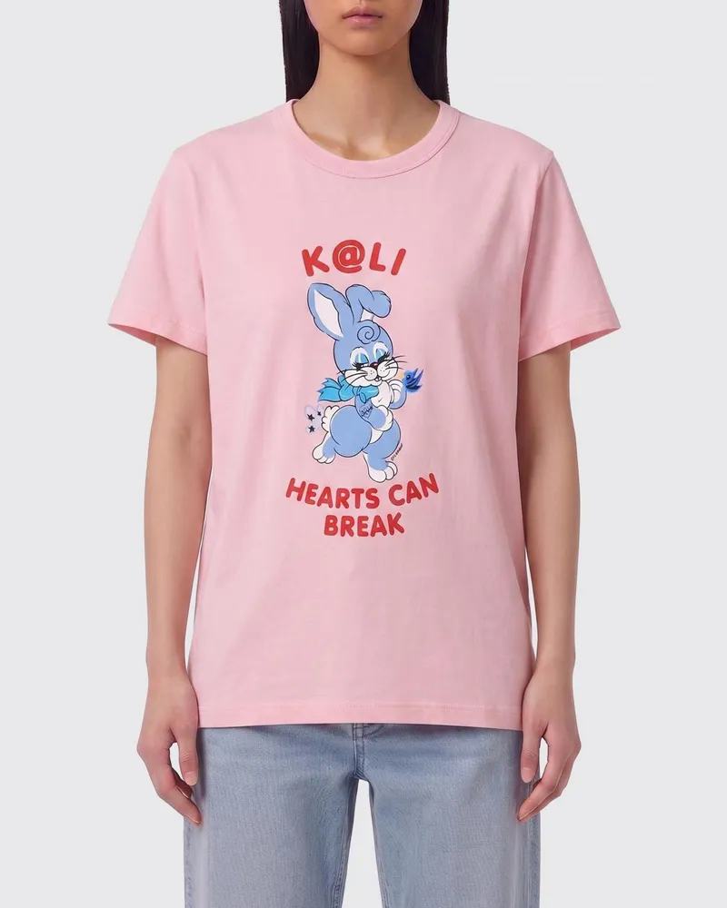 Kenzo Kurzärmeliges Baumwoll-T-Shirt mit kontrastierendem Logo-Print Pink