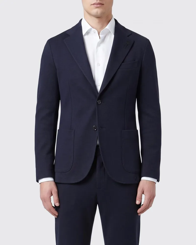 LARDINI Einreihiger Blazer aus Schurwolle von mit Revers und aufgesetzten Taschen Blau