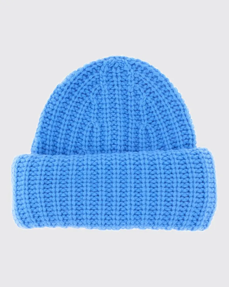 Lisa Yang Gerippte Beanie-Mütze von aus 100% Kaschmir mit Umschlag Hellblau