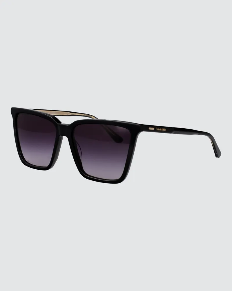 Calvin Klein Cat-Eye-Sonnenbrille aus schwarzem Acetat mit Logo Schwarz