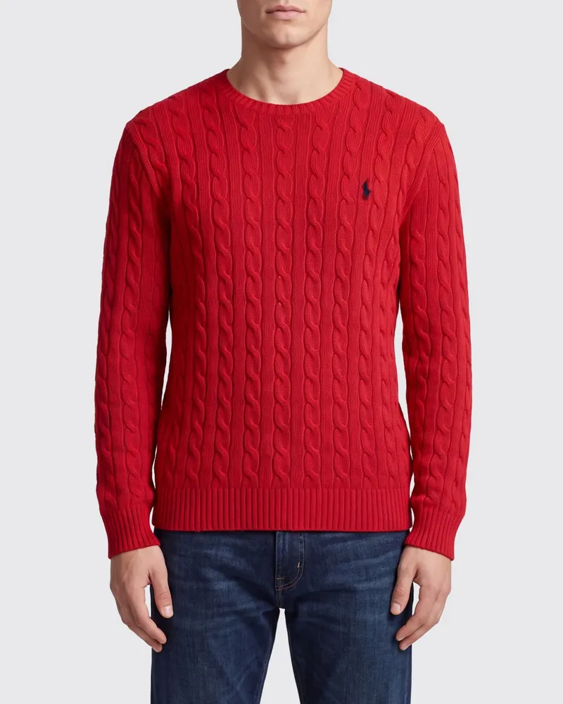 Ralph Lauren Pullover mit Rundhalsausschnitt aus Wolle und Kaschmir mit gesticktem Pony-Logo Rot