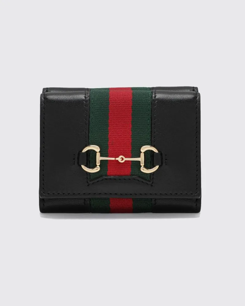 Gucci Horsebit Portemonnaie aus Kalbsleder mit Web-Detail Schwarz
