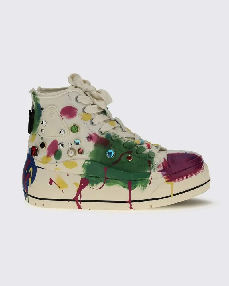 R13 Bedruckte Seiden-Plateau-Sneakers Weiß