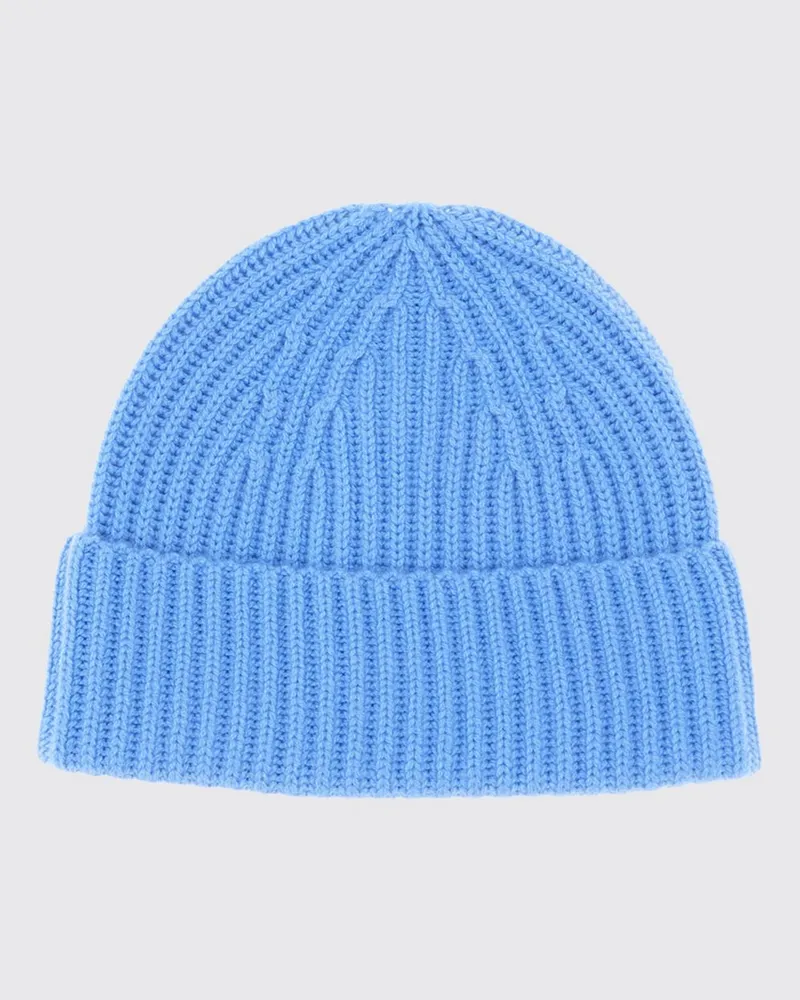 Lisa Yang Gerippte Beanie-Mütze von aus 100% Kaschmir mit Umschlag Himmelblau