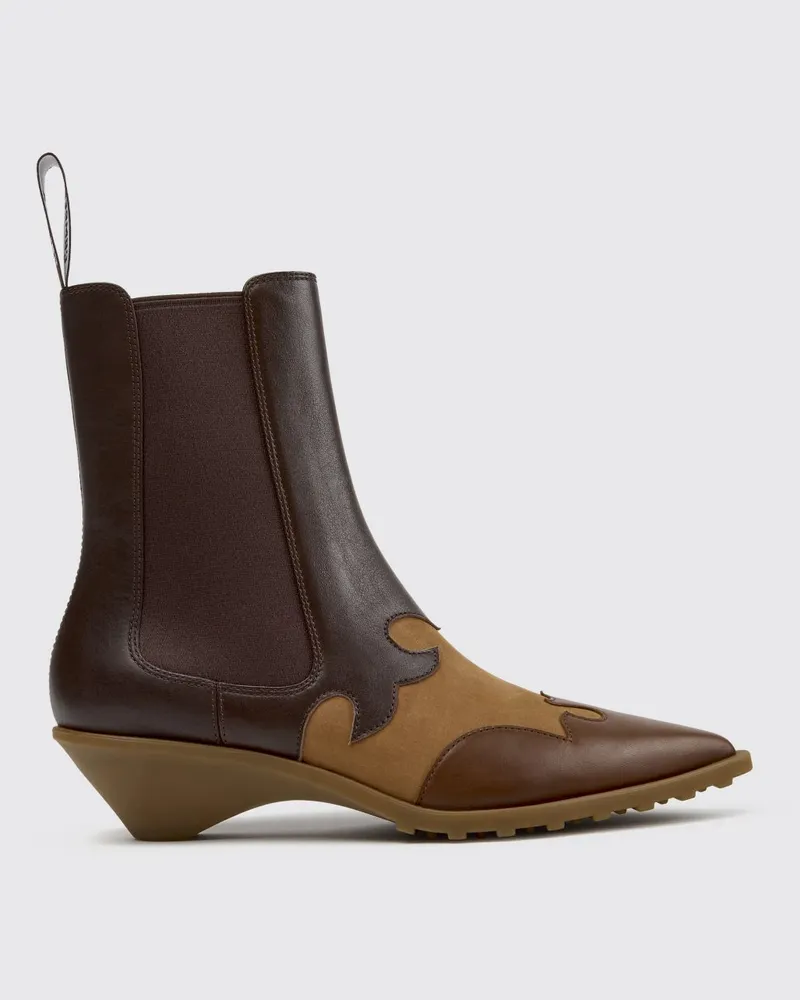 Camper Anita zweifarbige Chelsea-Stiefeletten aus Wildleder und Glattleder Braun