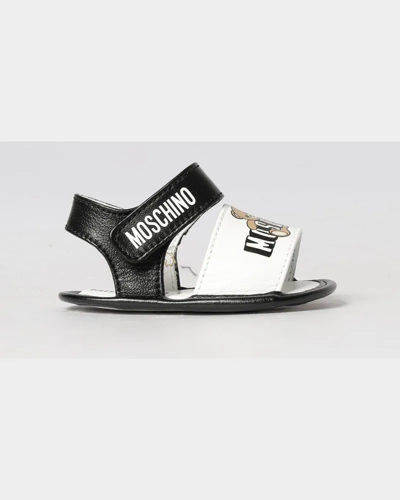 Moschino Leder-Sandalen mit Logo-Print Weiß