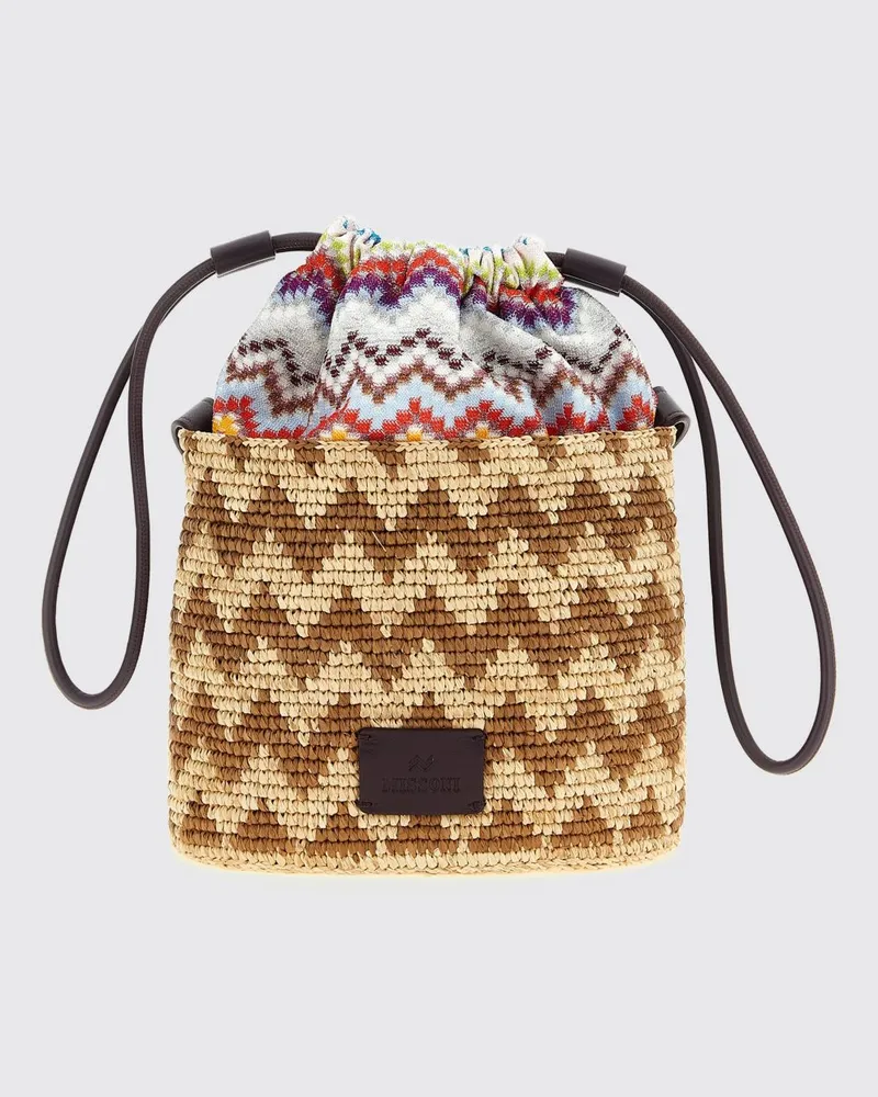 Missoni Eimertasche aus Zickzack-Bast und Baumwolle Bunt