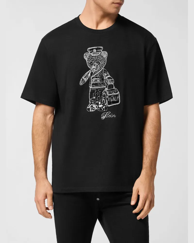 Philipp Plein Baumwoll-T-Shirt mit Teddy-Stickerei und Applikationen von Schwarz