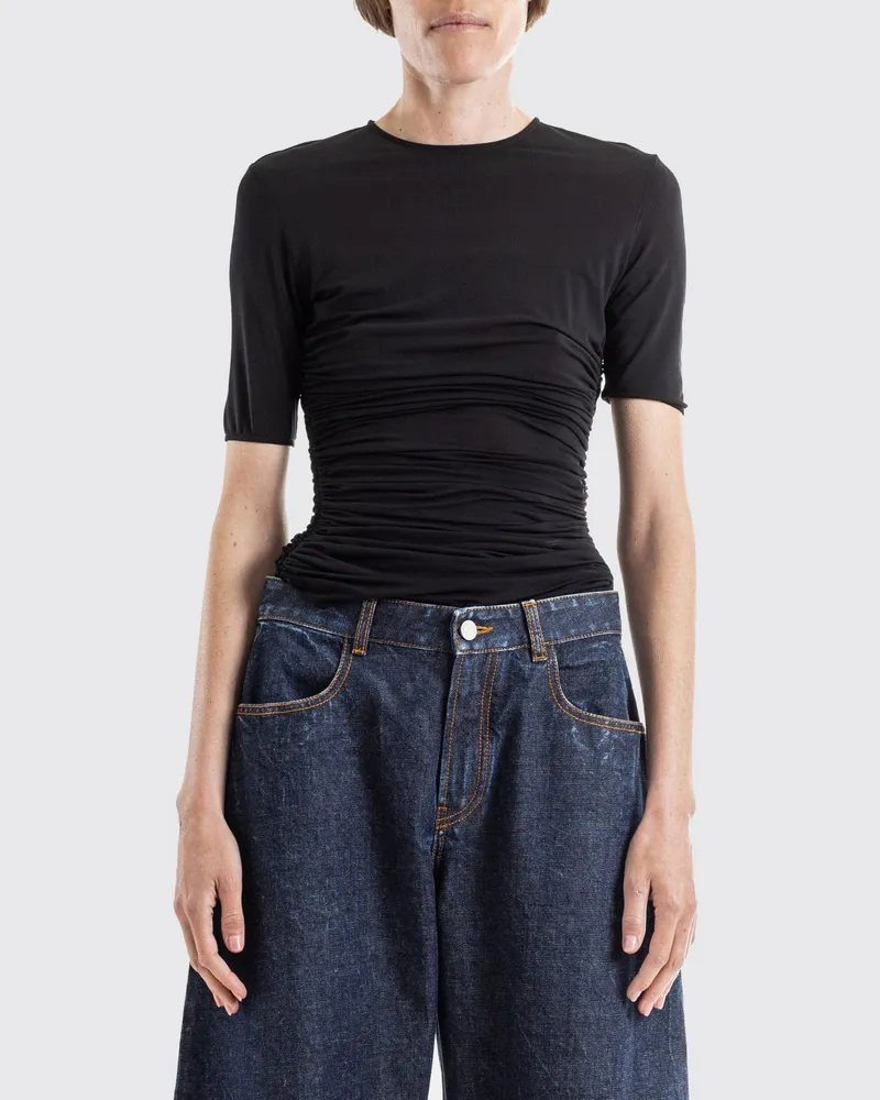 Alaïa Slim-Fit T-Shirt aus Stretch-Jersey mit Raffungen und Rundhalsausschnitt Schwarz