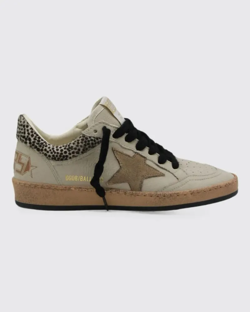 Golden Goose Ball Star Sneakers aus Leder und Ponyfell mit Punktemuster und Used-Look Beige