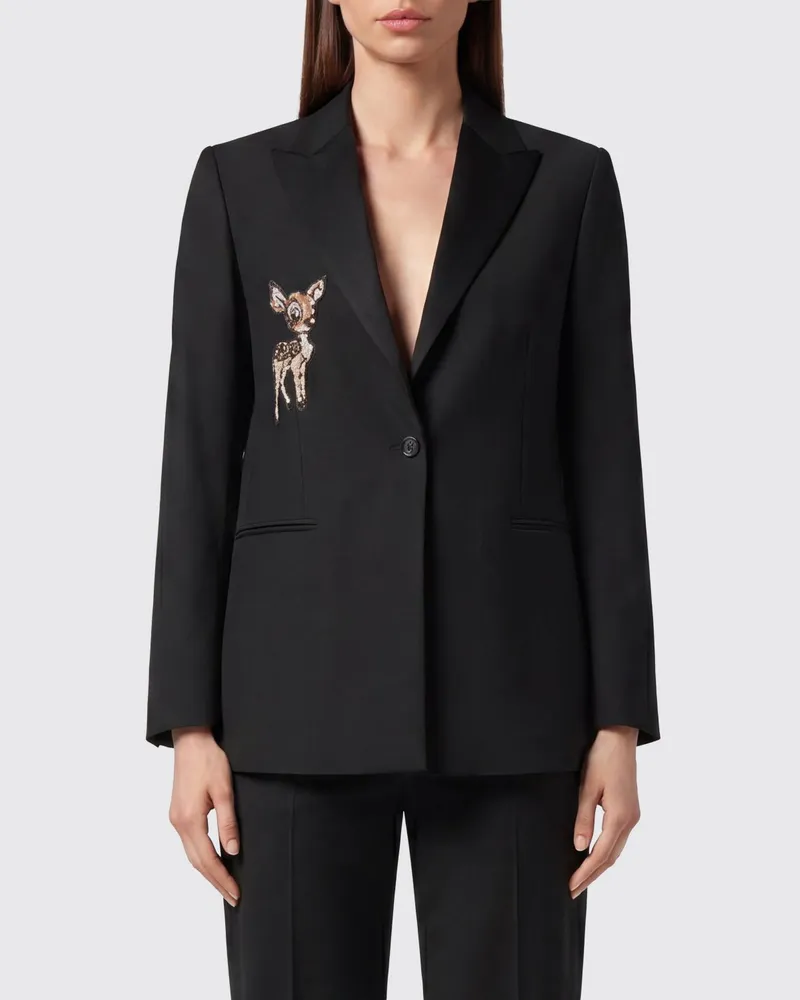 Philipp Plein Fairy Einreihiger kurzer Wollmisch-Blazer mit Strassapplikation Schwarz