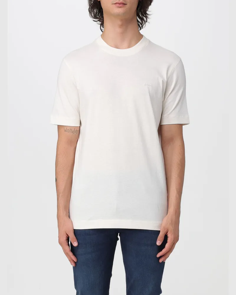 HUGO BOSS Herren-T-Shirt aus Baumwolle mit Rundhalsausschnitt und Logo-Stickerei Weiß