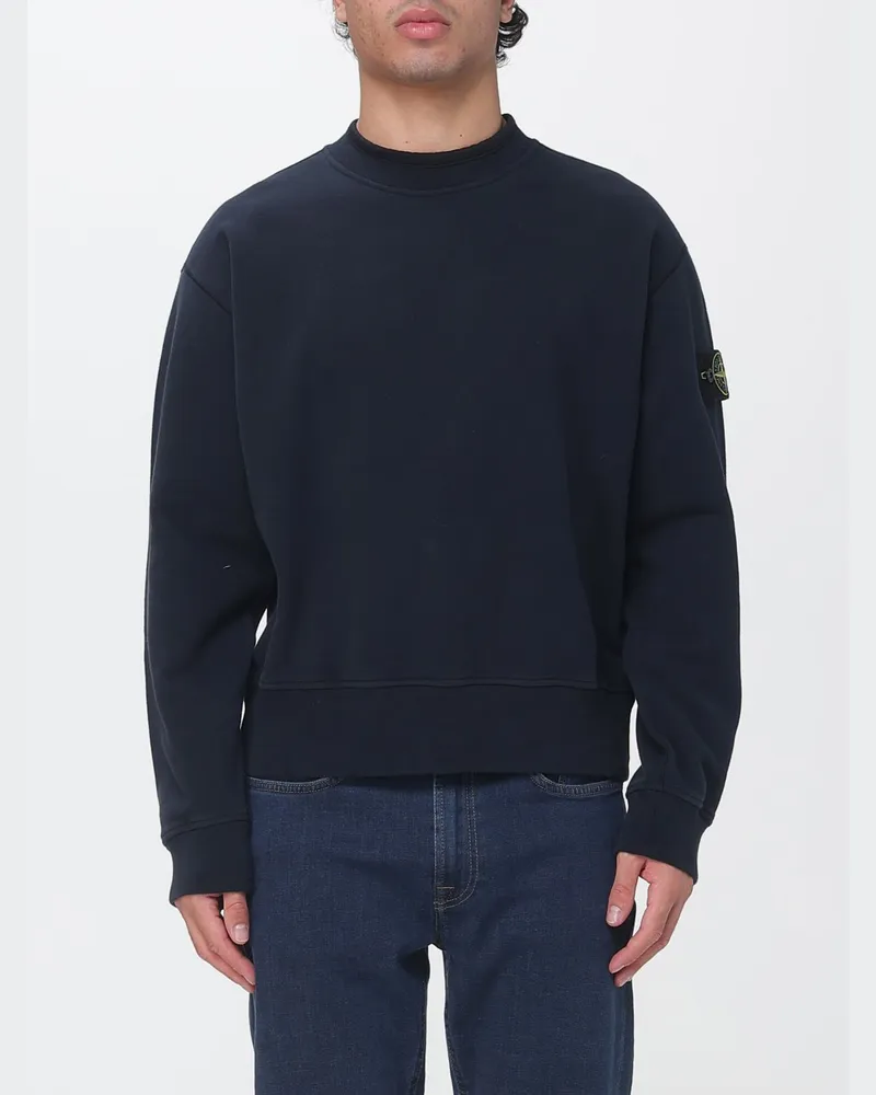 Stone Island Baumwoll-Sweatshirt mit Rundhalsausschnitt und Kompass-Logo-Patch am Ärmel Blau