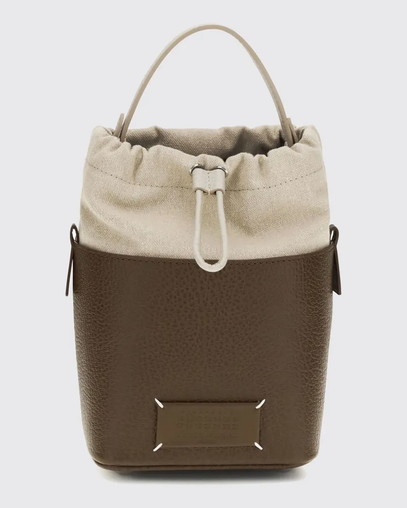Maison Margiela 5AC Bucket Bag aus genarbtem Leder und Canvas Braun