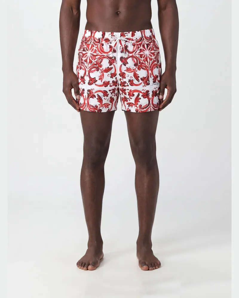 Dolce & Gabbana DOLCE  GABBANA Badeshorts mit Majolika-Print Dolce & Gabbana und elastischem Logo-Bund Burgunderrot