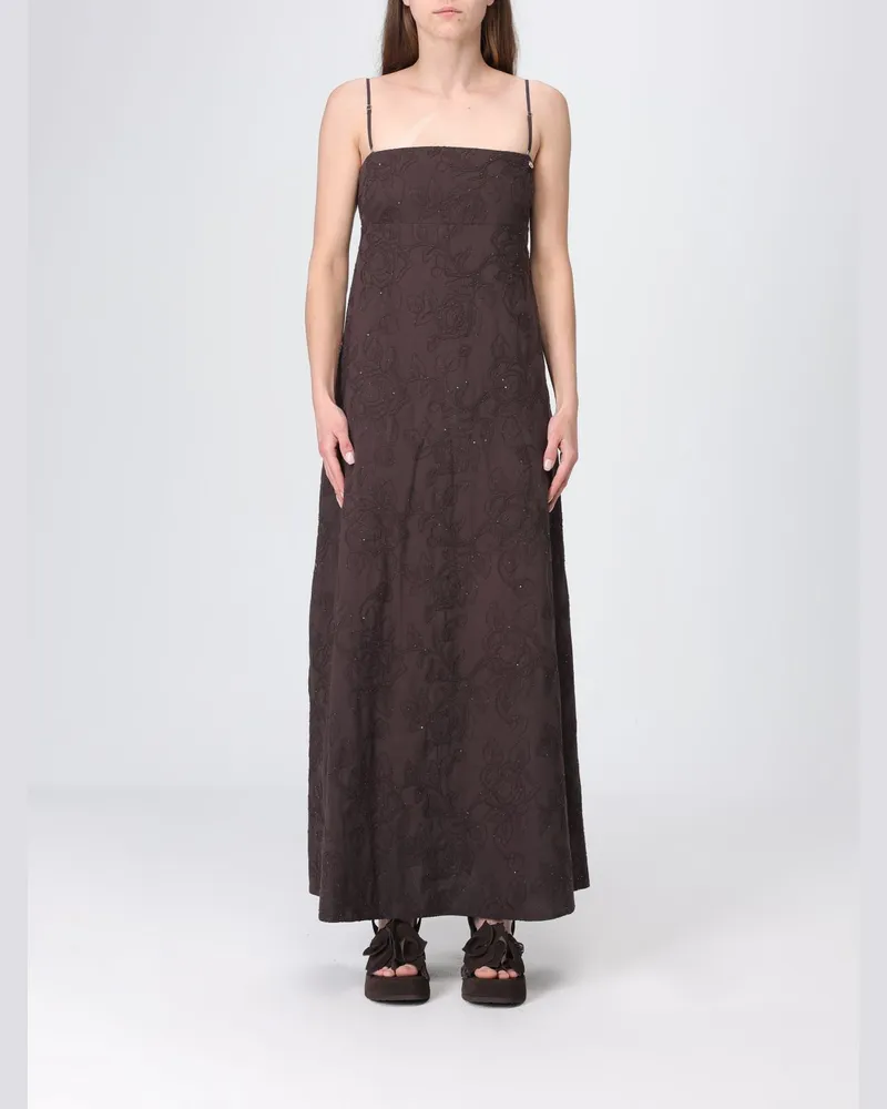 Liu Jo Baumwollkleid mit Stickereien und Pailletten Braun