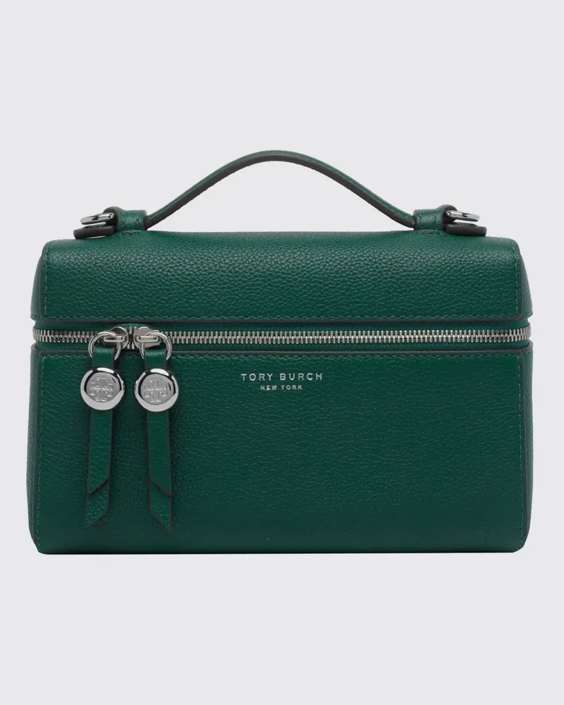 Tory Burch Romy Mini-Handtasche aus genarbtem Leder mit Doppelreißverschluss Grün