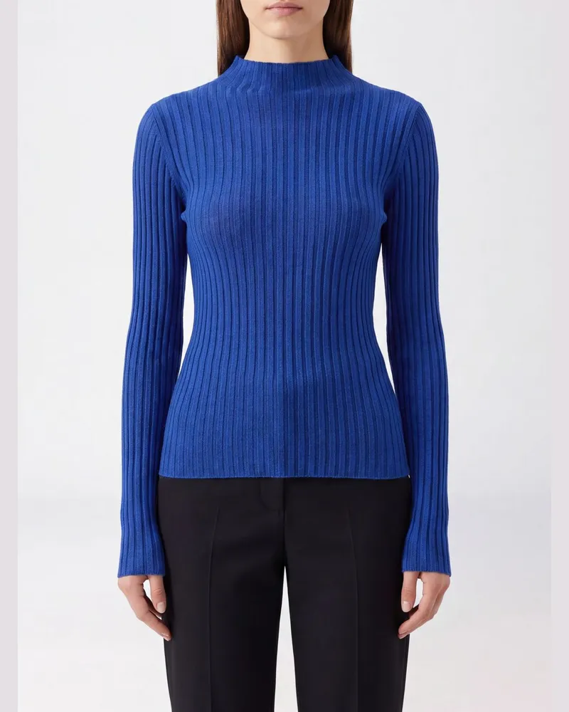 Pinko Langärmeliger Rippstrick-Rollkragenpullover aus reiner Wolle mit Slim Fit Blau