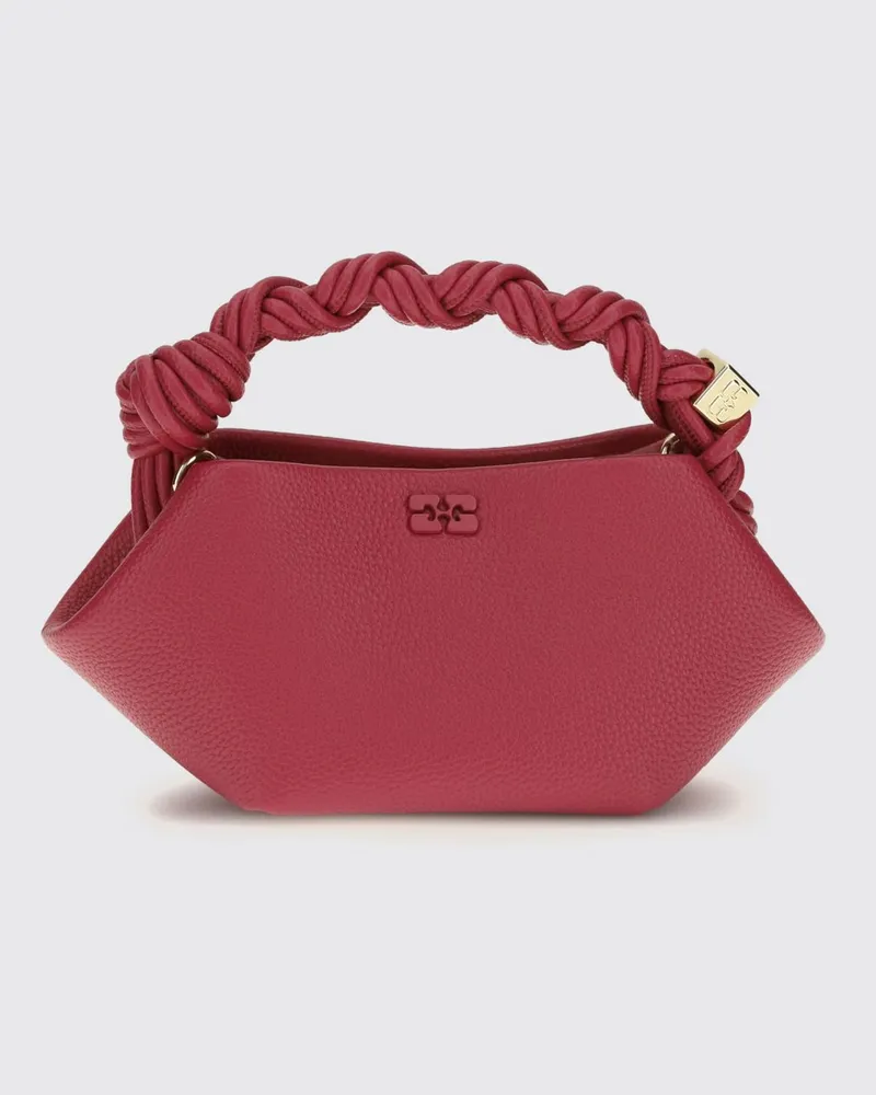 Ganni Bou Mini-Tasche aus recyceltem Leder mit geflochtenem Henkel und Logo Rot