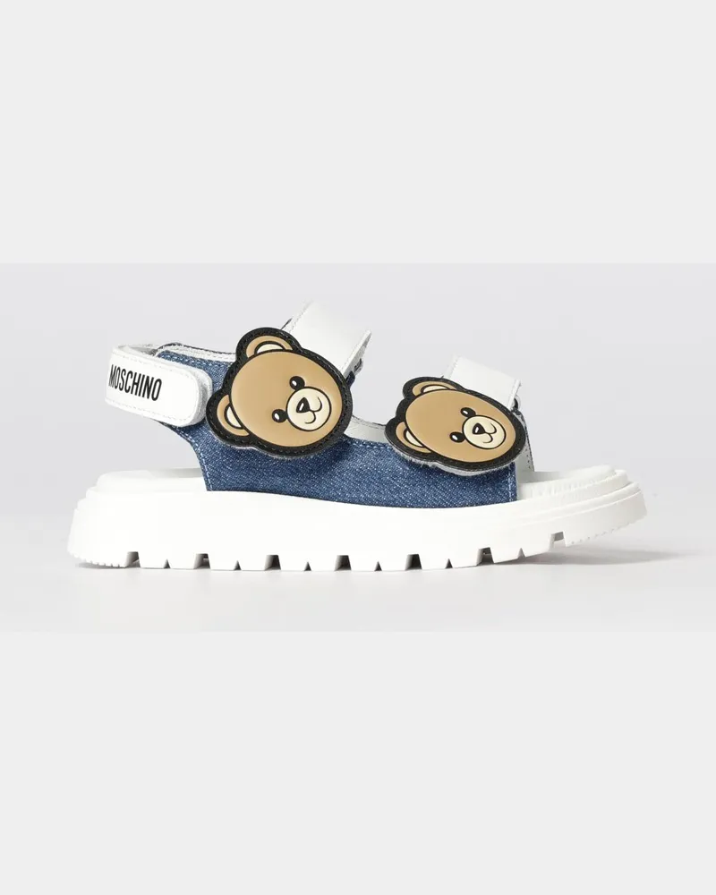 Moschino Teddy Denim- und Leder-Sandalen Weiß