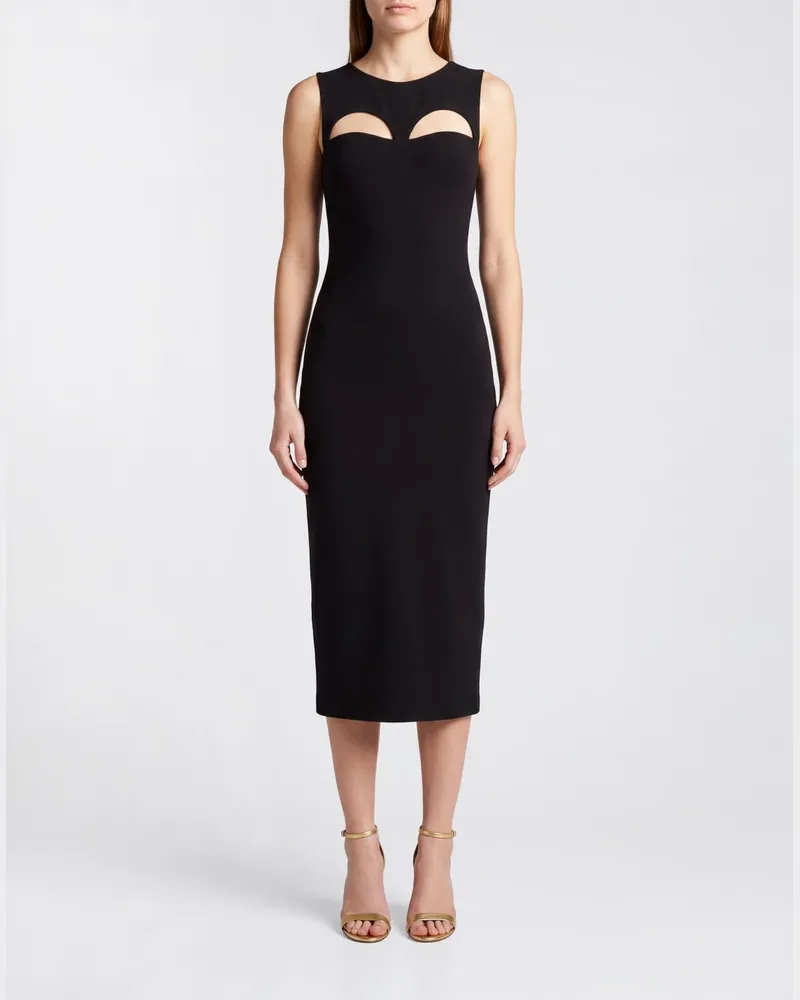 Elisabetta Franchi Schulterfreies Midi-Etuikleid aus Viskose mit Cut-Outs Schwarz
