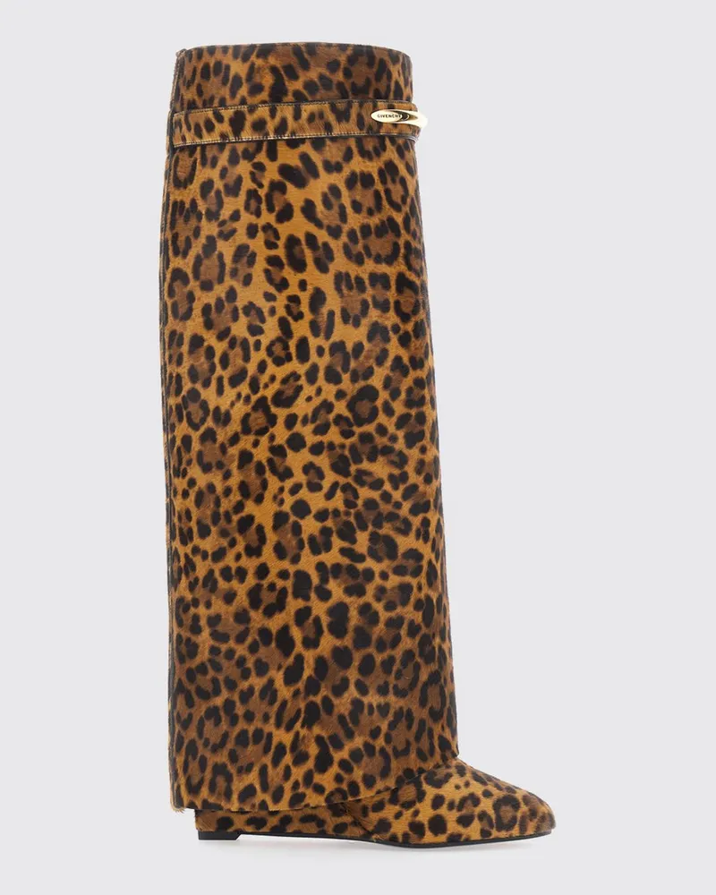 Givenchy Kniehohe Keilstiefel Shark Pinch von aus Ponyfell mit Animal-Print Braun