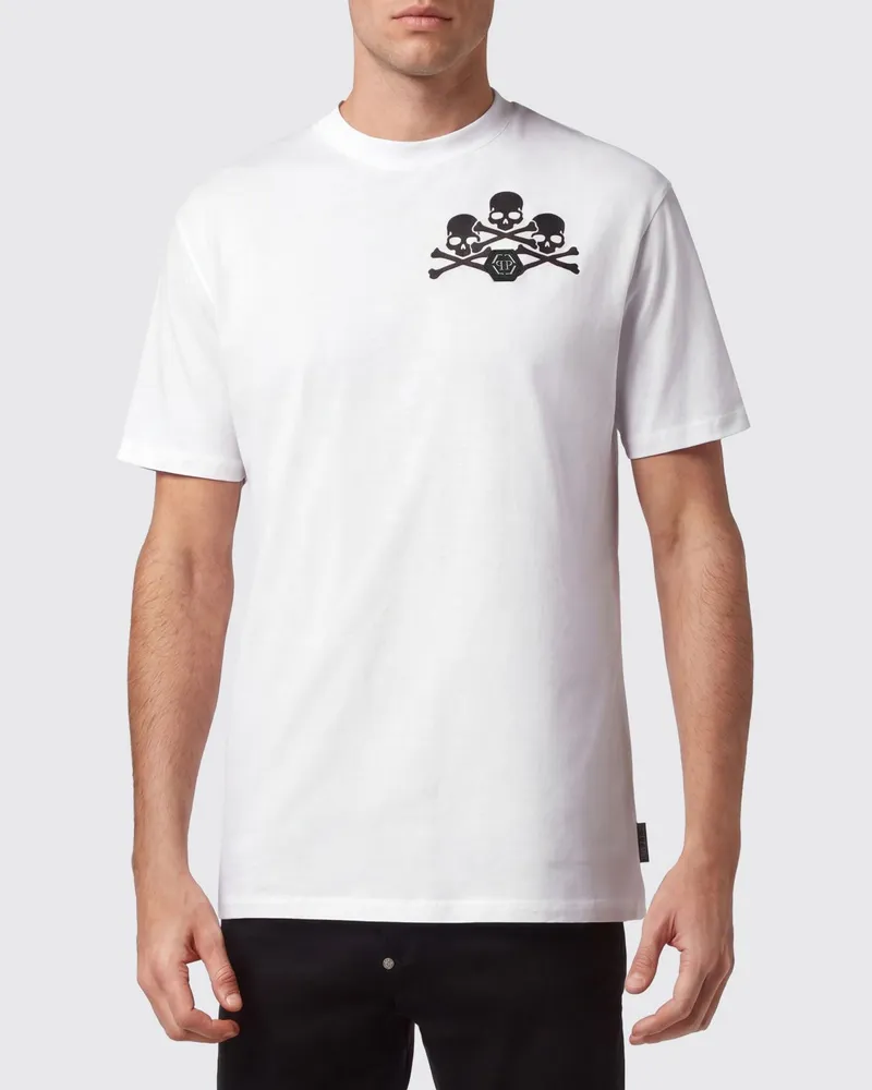 Philipp Plein Baumwoll-T-Shirt mit Totenkopf-Print und Monogramm-Motiv Weiß