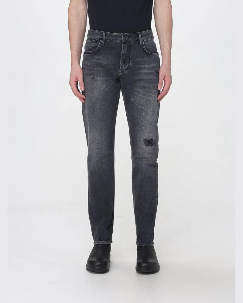 Emporio Armani Skinny-Jeans aus Stretch-Baumwolldenim in Used-Optik Schwarz