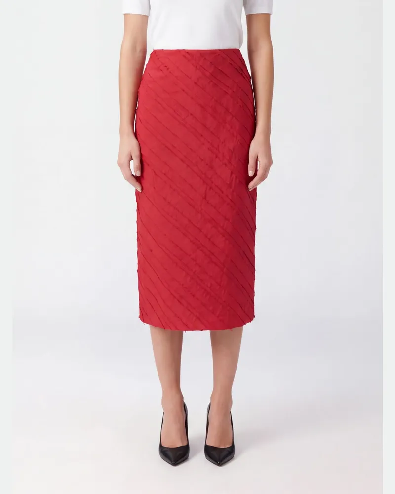 Liviana Conti Saphira Plissierter Crêpe-Midirock in Bleistiftform mit hoher Taille Rot