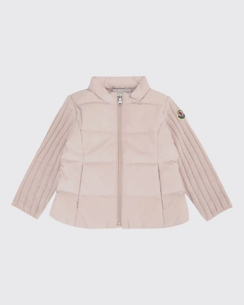 Moncler Gerippter Woll-Kaschmir-Cardigan für Mädchen mit Stehkragen Pink