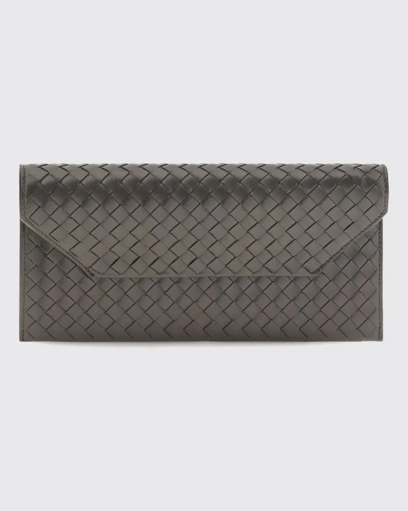 Bottega Veneta Kleine Clutch von aus Kalbsleder in Intrecciato-Flechtoptik mit abnehmbarem Riemen Kaffee