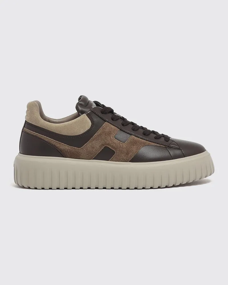 Hogan H-Stripes Leder- und Wildleder-Sneakers mit H-Logo und Plateausohle Dark