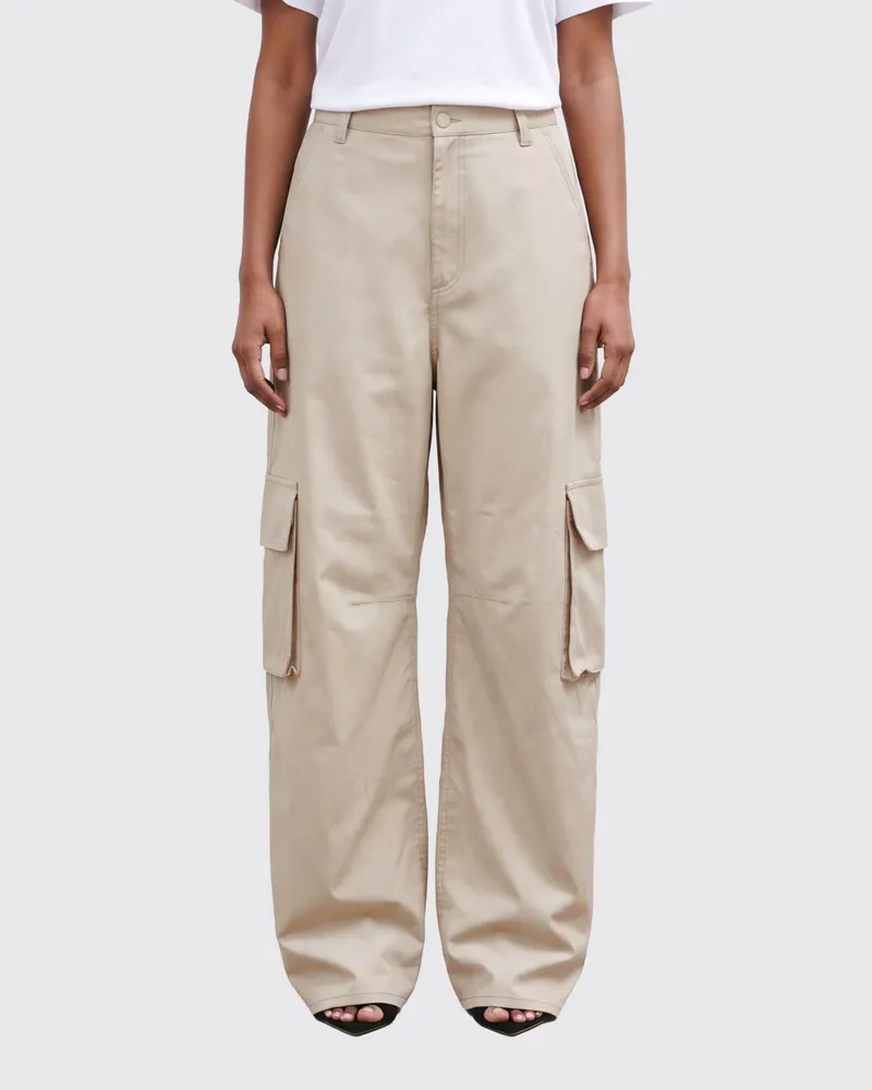Balenciaga High-Waist Wide-Leg Cargohose aus beigefarbener Baumwolle Beige