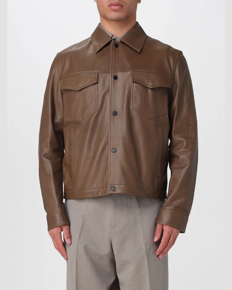 Emporio Armani Leder-Hemdjacke Dark