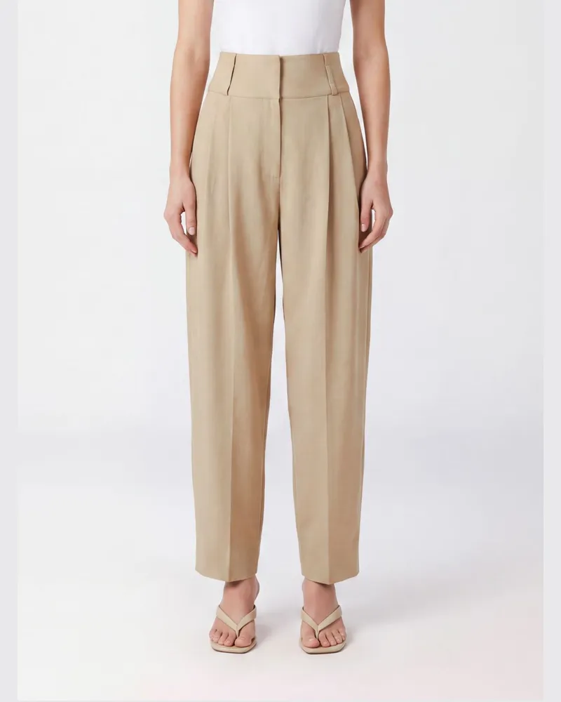 Totême Weit geschnittene Hose aus Wollmischung mit hoher Taille und verdecktem Verschluss Beige